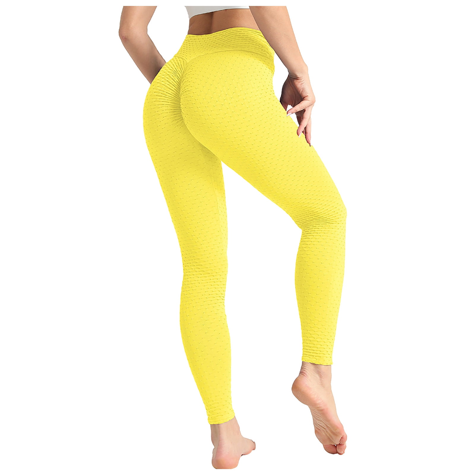 YYDGH Booty Leggings for Women Textured Scrunch Butt Lift Yoga Pants  Slimming Workout High Waisted Anti Cellulite Tights Yellow M - Walmart.com